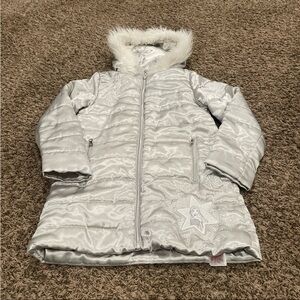 Disney store Frozen puffer jacket with fur line hood kids size 7/8
